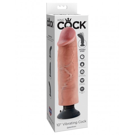 Телесный вибратор со съемной присоской 10" Vibrating Cock - 25,4 см.