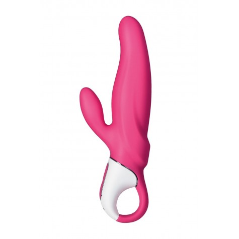 Ярко-розовый вибратор Satisfyer Vibes Mr. Rabbit с клиторальным отростком - 22,1 см.